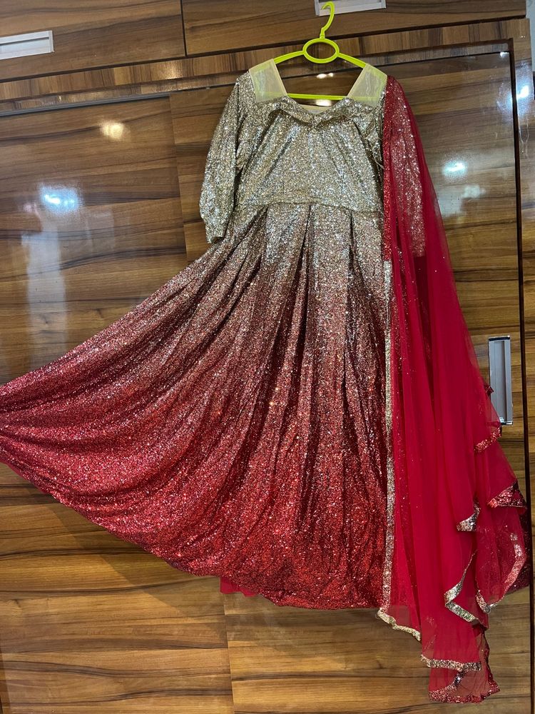 sequence red colour frock size l trending frock
