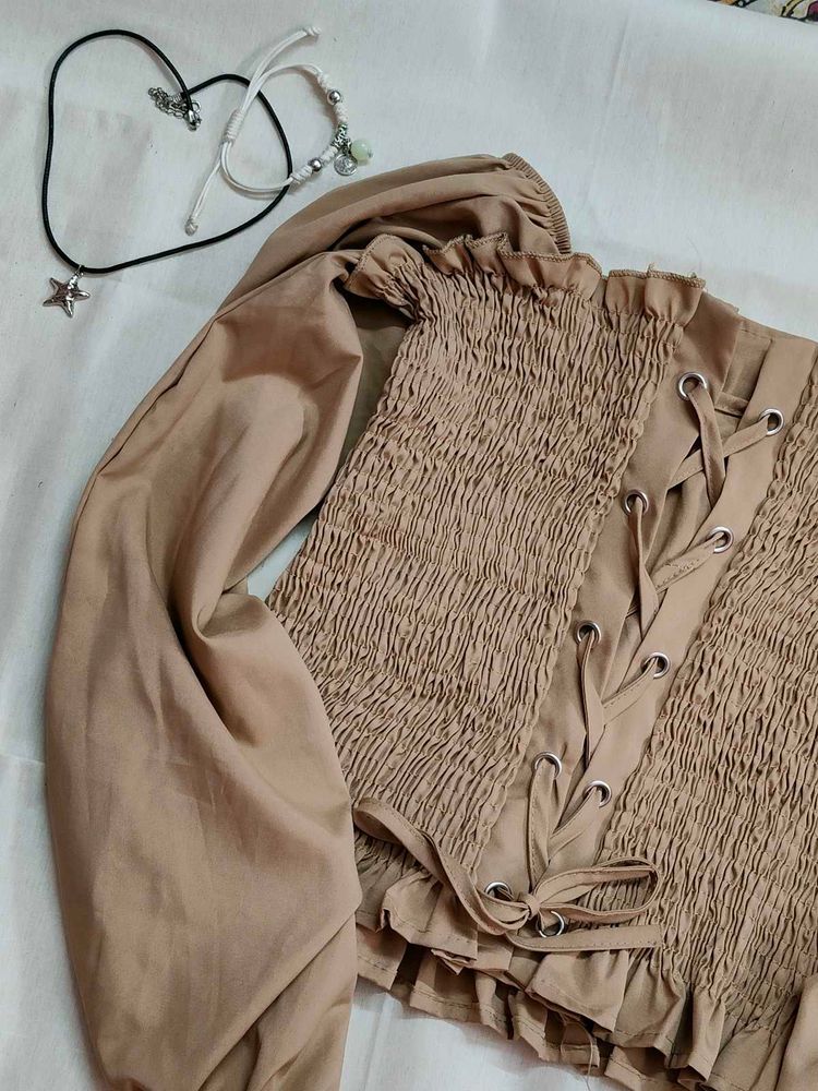 Off Shoulder Beige Corset Top