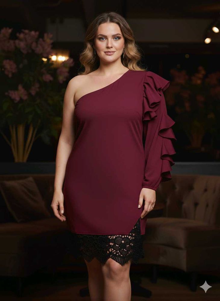 Party Wear Dress Ruffle Sleeve New Office Solid
