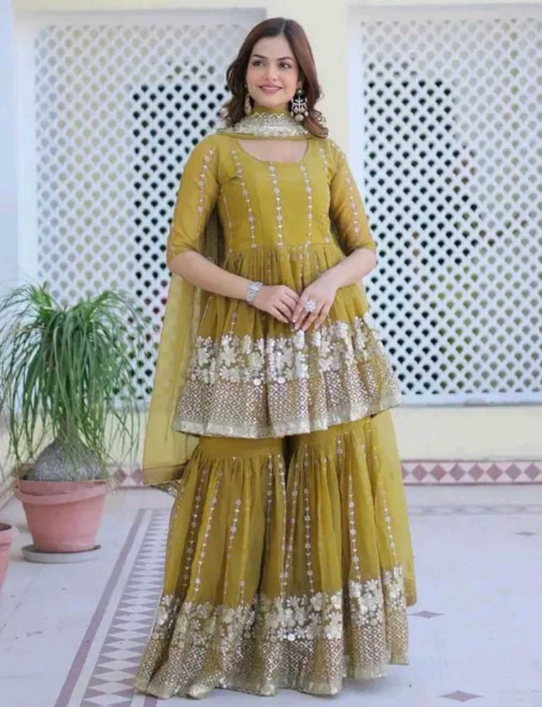 Elegant Mustard Sharara Suit