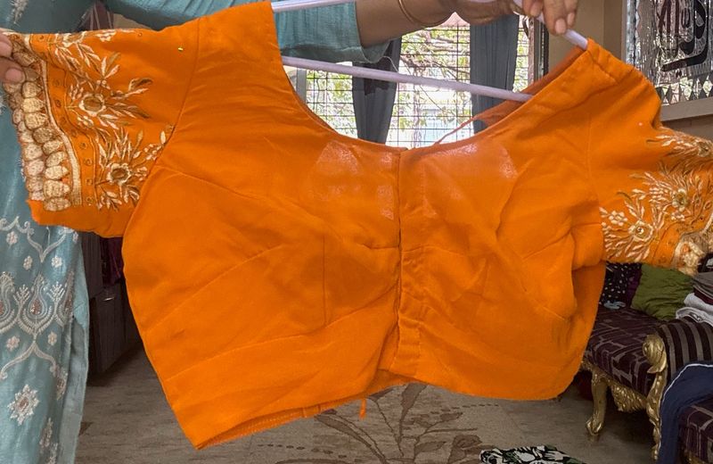 Orange Cut Work Embroidered Blouse