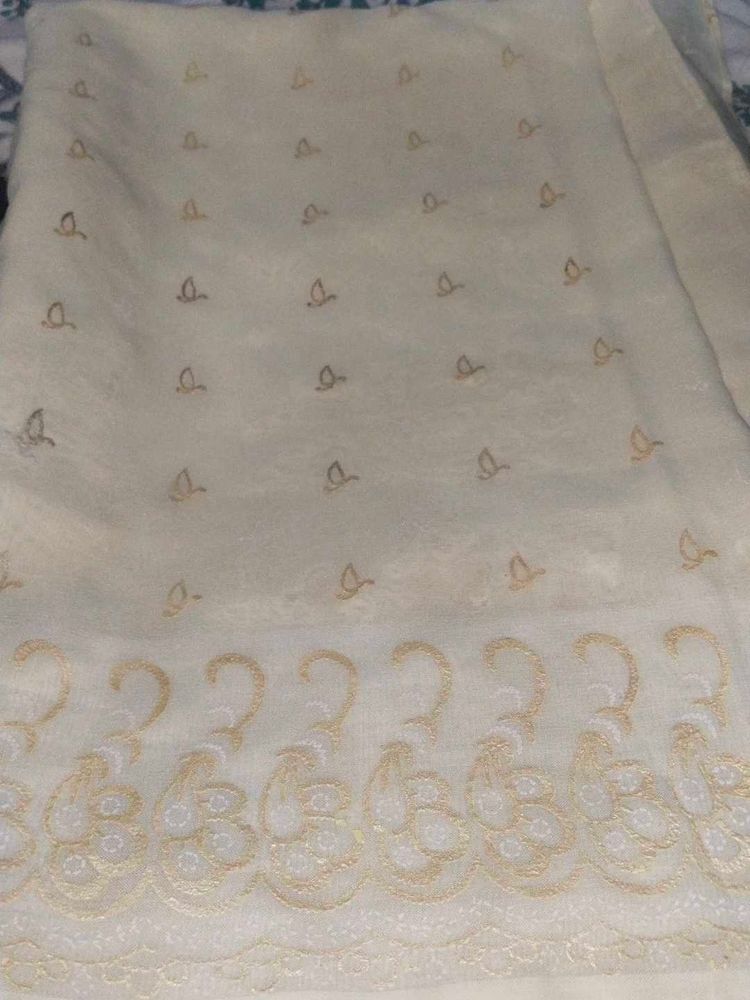 Cream Embroidered Sari