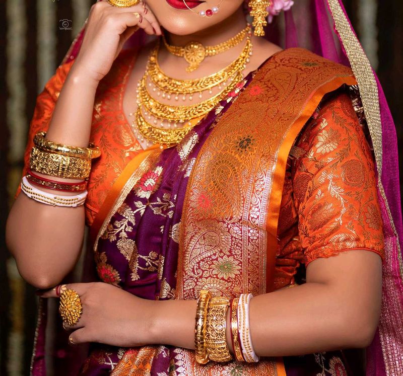 Wine &amp; Orange Banarasi Saree