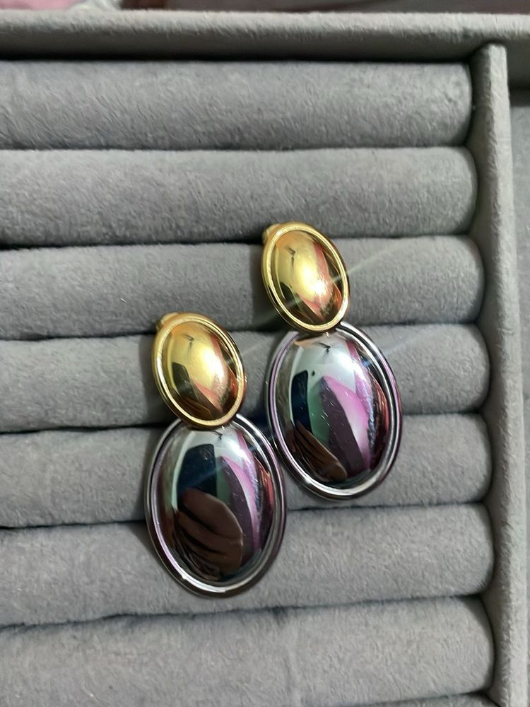 Oval Double Tone Earrings