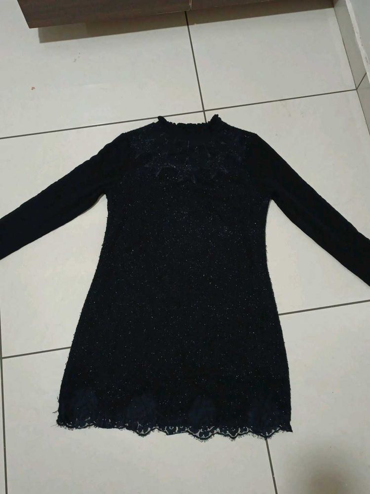 Black Lace Long Sleeve Mini Dress