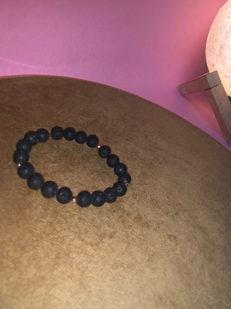 Lava Rock Bracelet with Gold Accents