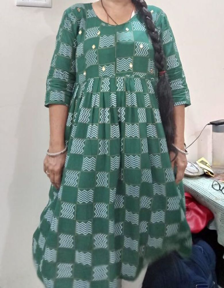 Green Patterned Empire Waist Dress