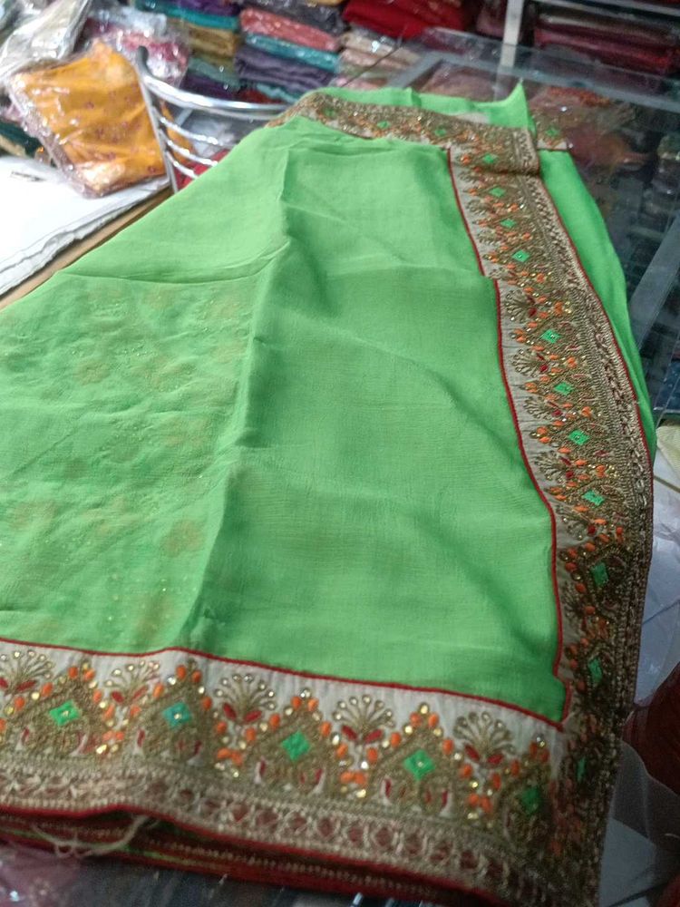 Green Embroidered Saree
