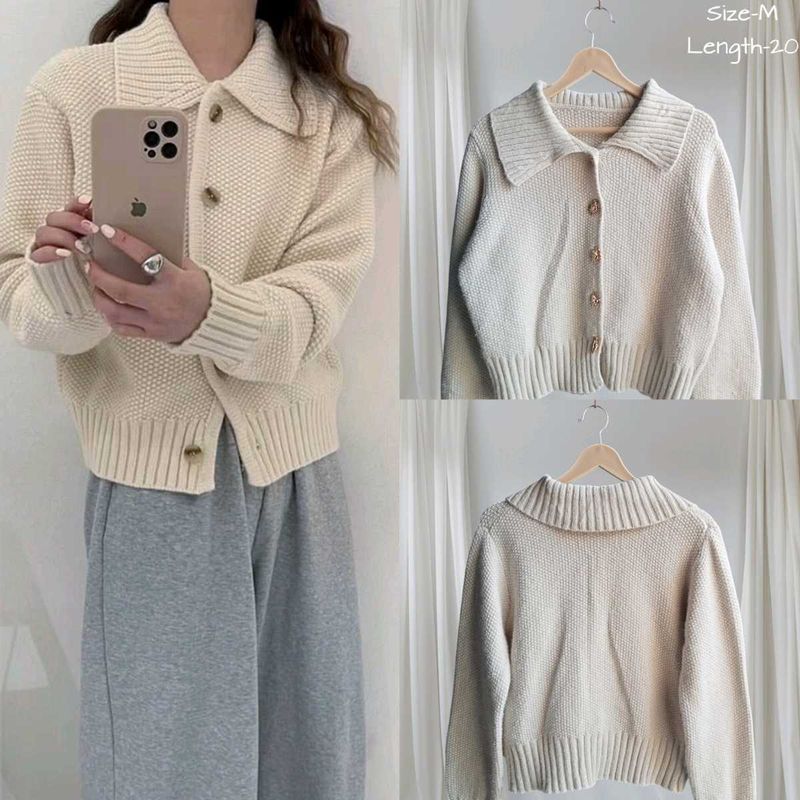 Polo Neck Cardigan Sweater