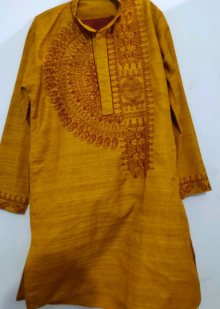 Embroidered Mustard Kurta With Pyjama