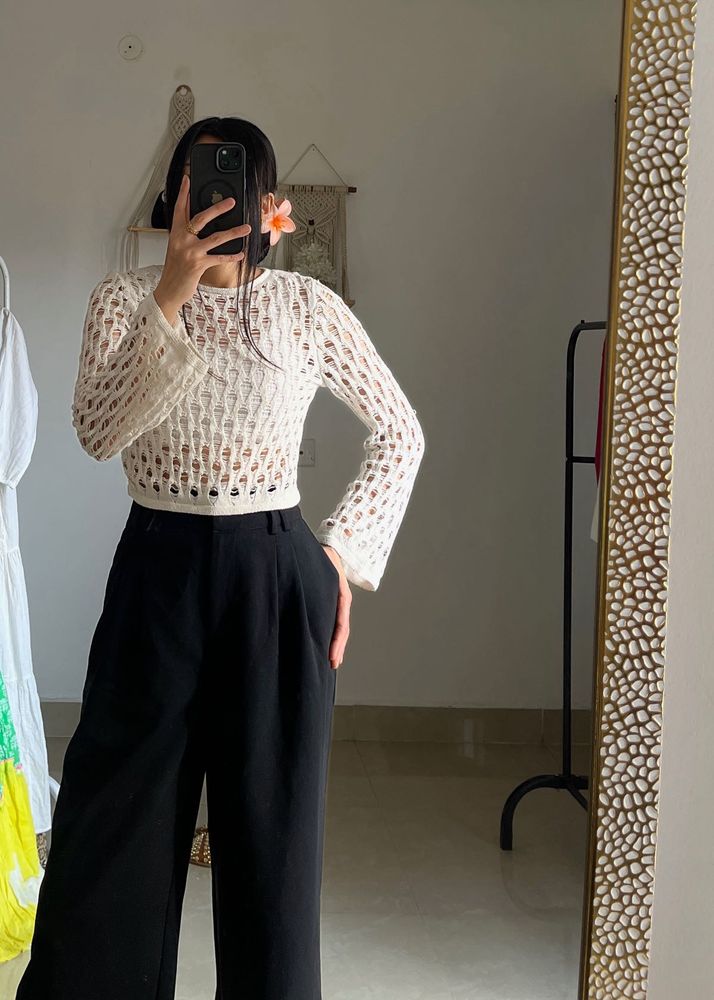 H&amp;M Off White Hole Knit Jumper
