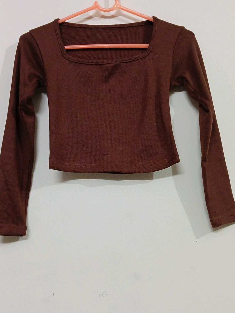 Brown Long Sleeve Crop Top