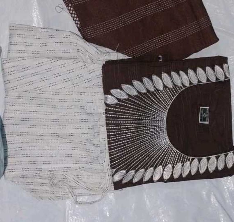 Brown Embroidered Kurta Set Without Use