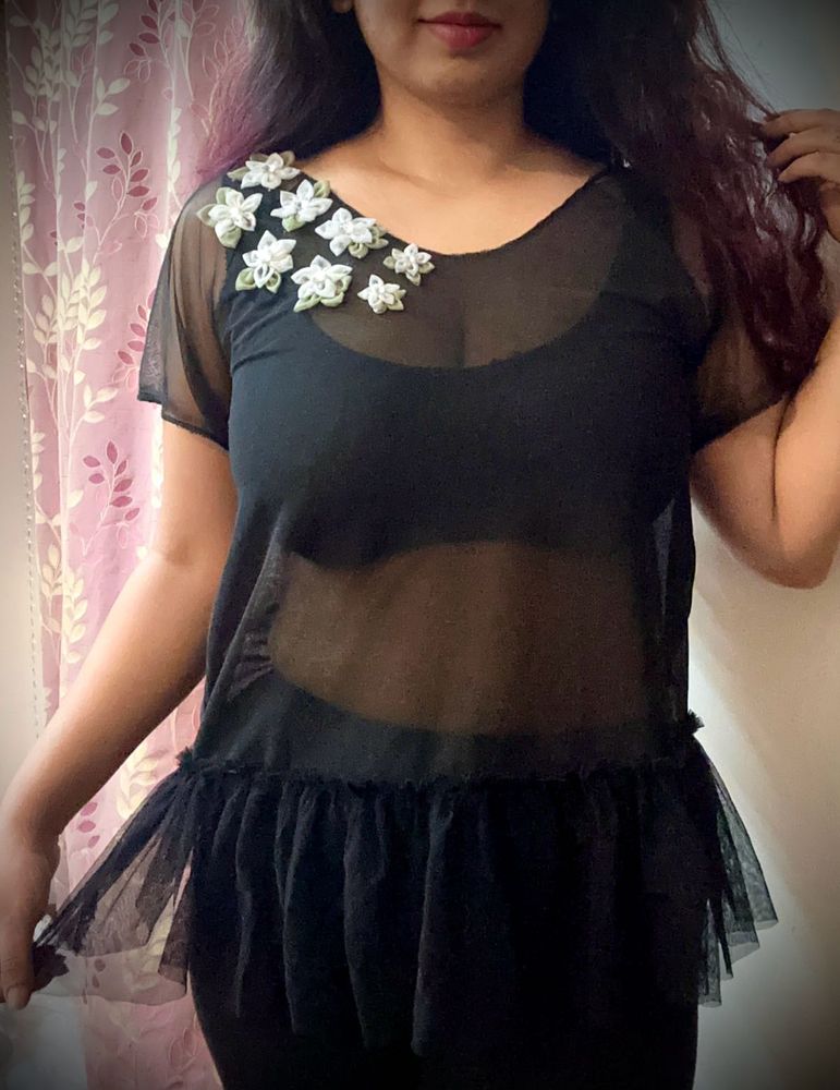 Price Drop‼️Stylish Black Sheer Top