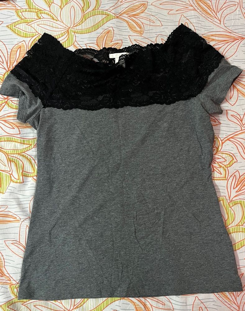 Gray Lace Top