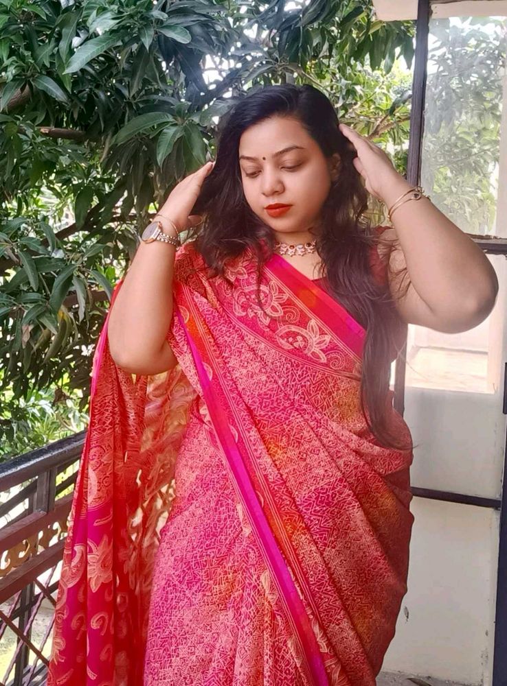 Elegant Pink Printed Saree