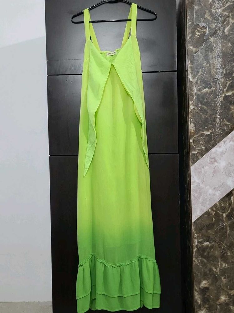 Lime Green Ombre Maxi Chiffon Dress+ cotton lining