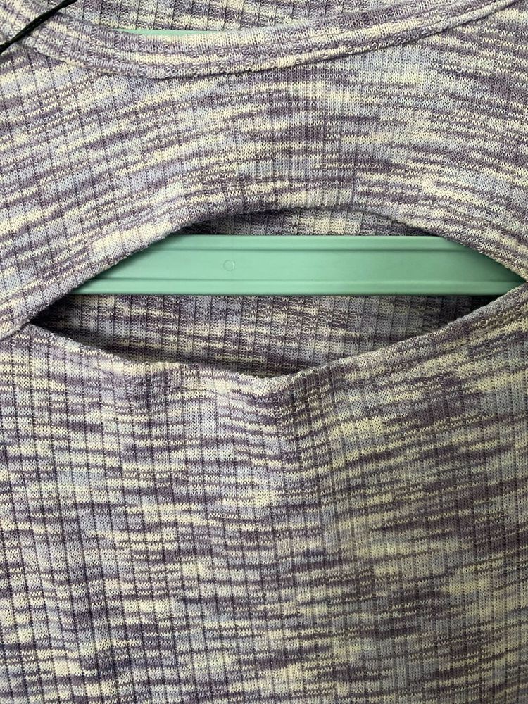 Purple Ribbed Knit Top with Cutout