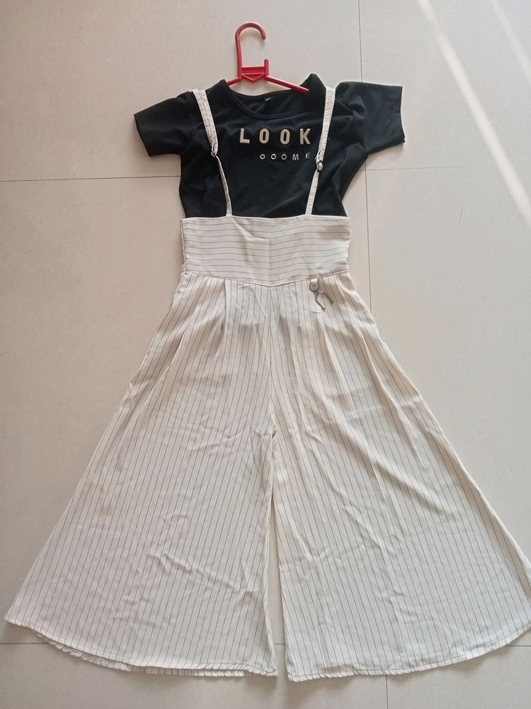 Off White Colour Jumpsuit With Black Top