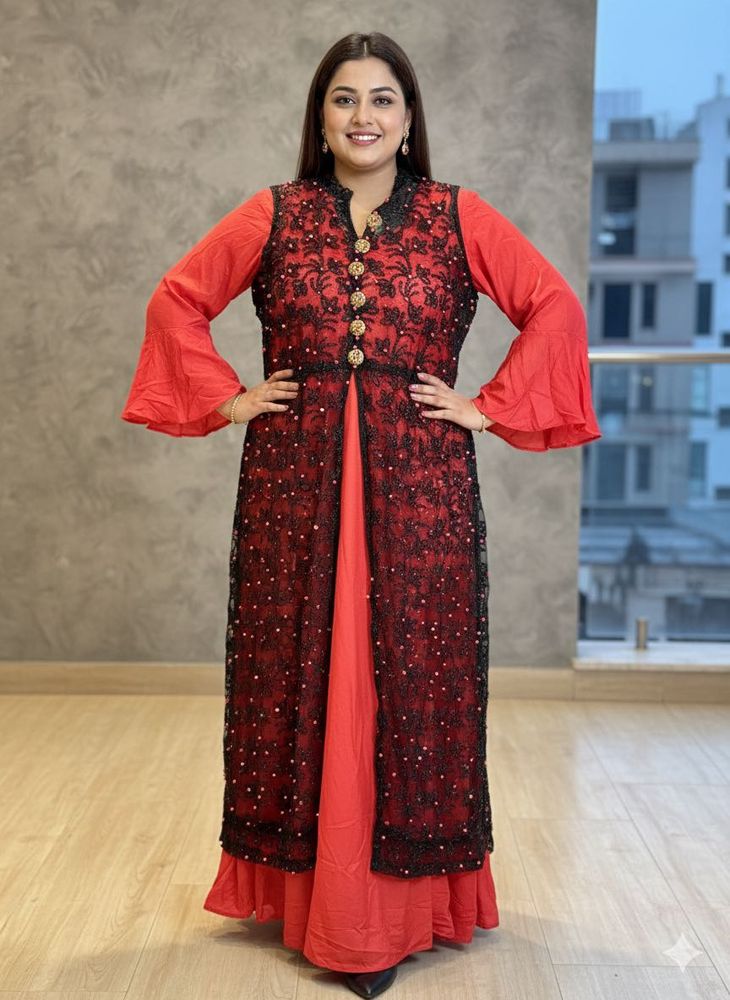 Red &amp; Black Ethnic Gown