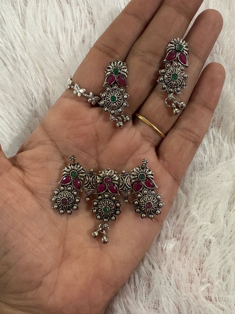 Oxidised Mangalsutra Pendent&amp; Earrings(no Chain)