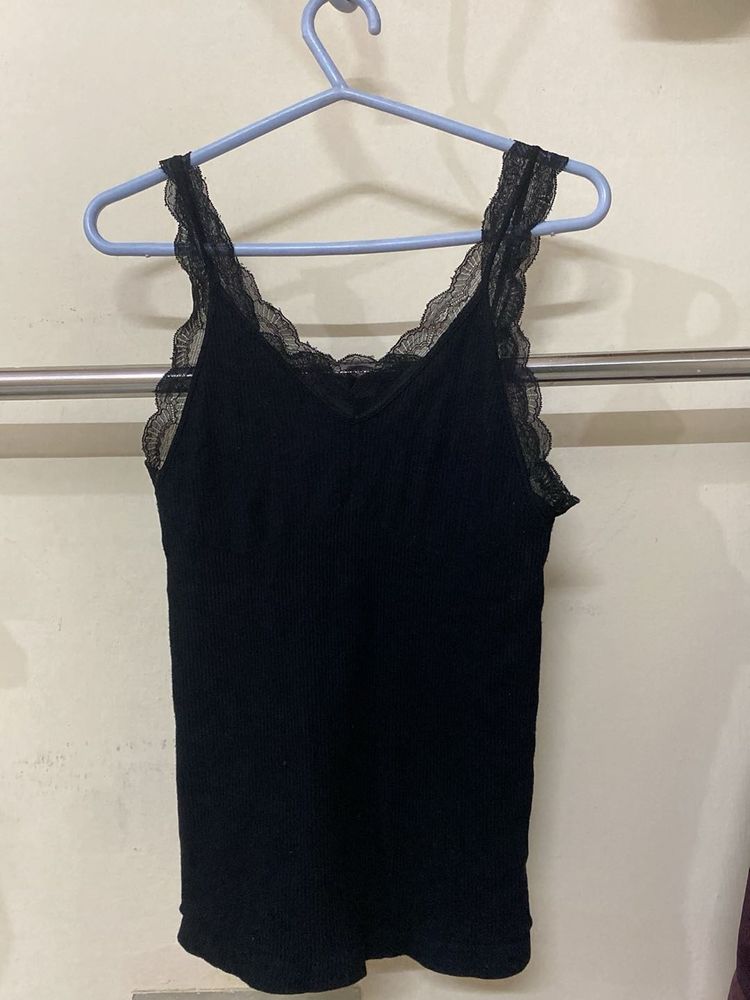 Black Lace Trim Tank Top