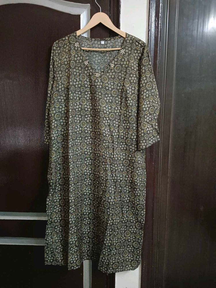 Brand New Olive Green Patterned Kurta