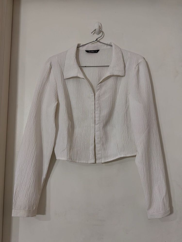 White Collared Crop Top