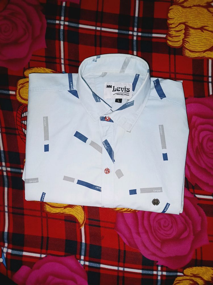 White Blue Mixed Color Cotton Shirt