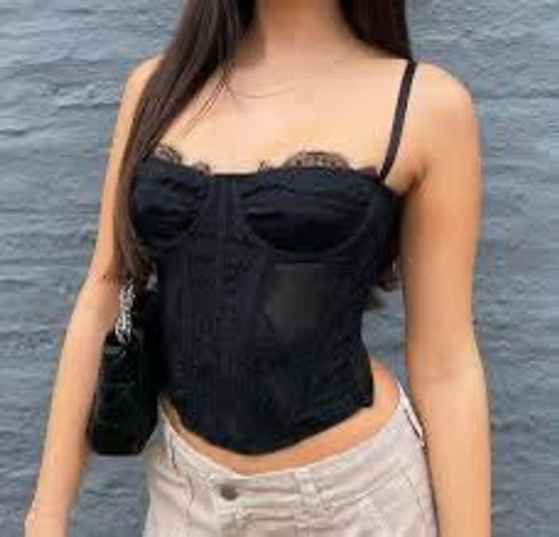 Black Lace Trimmed Corset Top