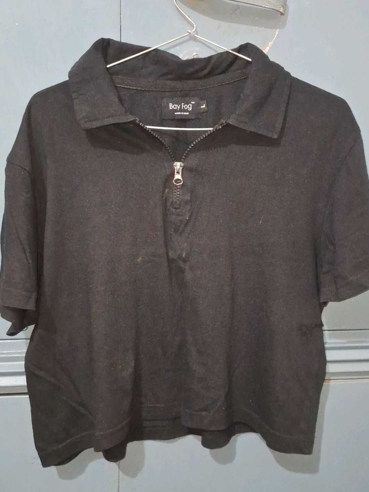 Bay Fog Black Zip Polo - Large