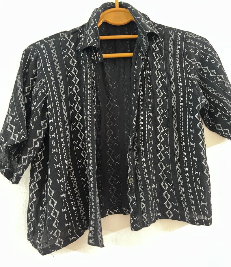 Black Patterned Short Sleeve shirt