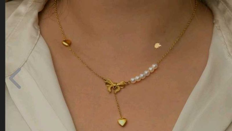 Bow Drop Necklace With Pearl Anti Tarnish
