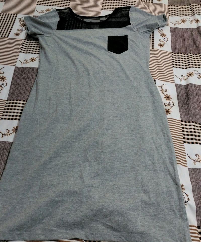 Grey With Black Net Dress