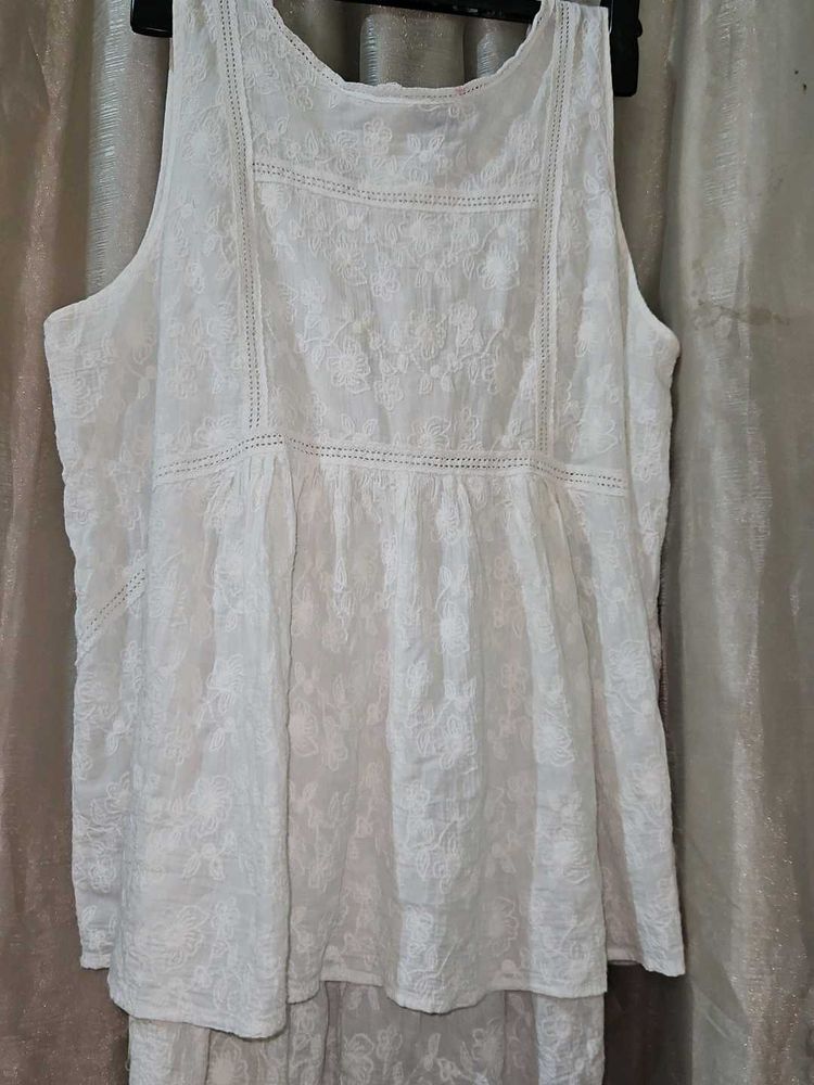 White Embroidered Tank Top