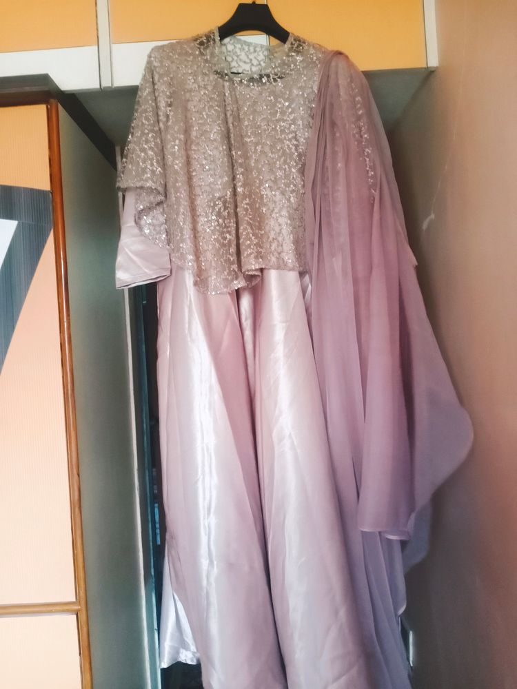 Plus Size Satin Cape Gown