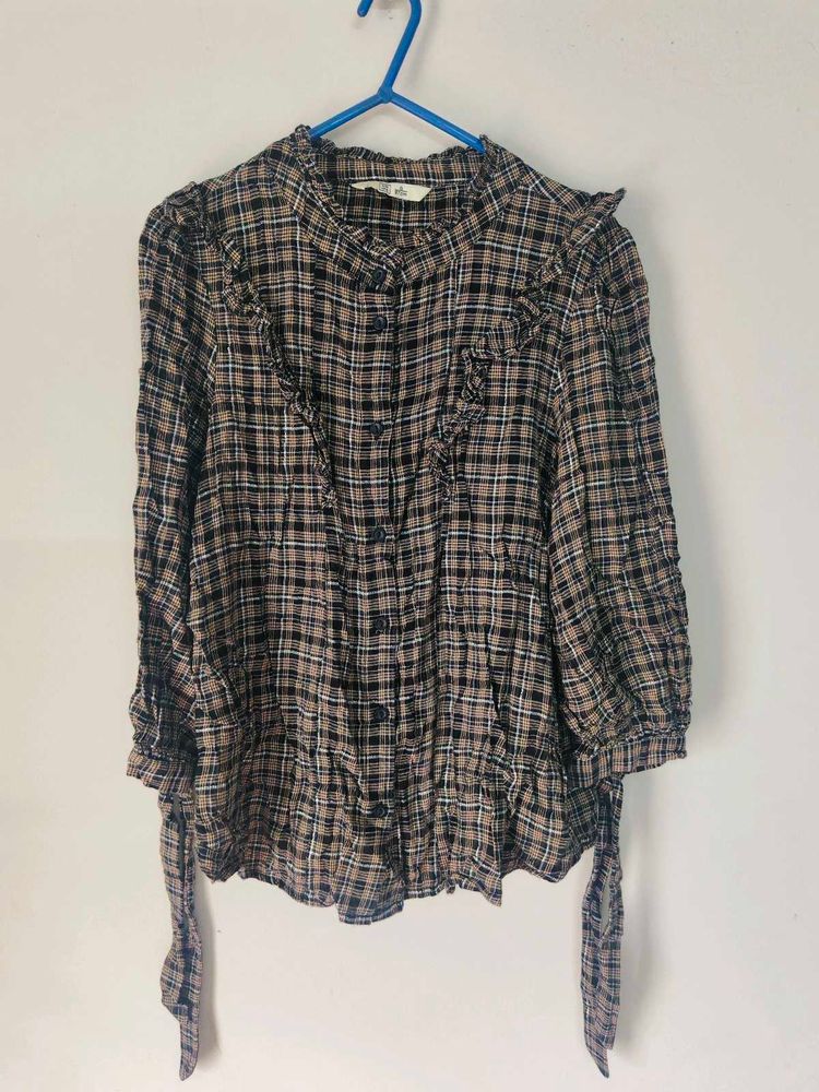 Plaid Ruffle Trim Top