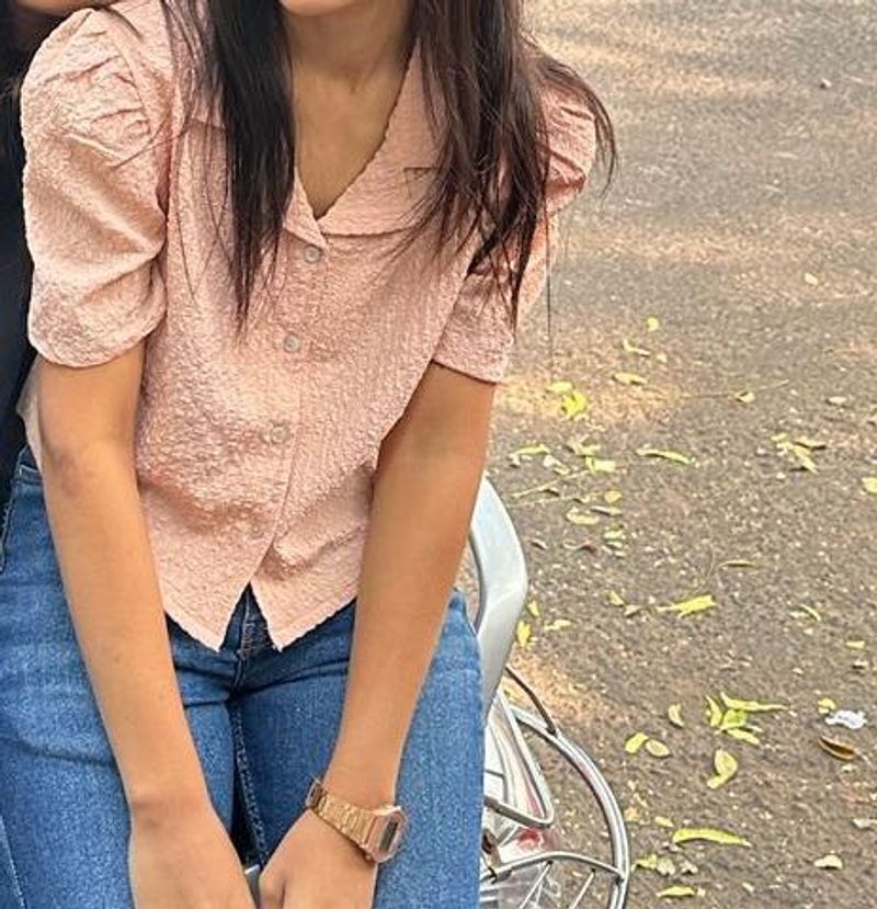 Pink Textured Puff Sleeve Top