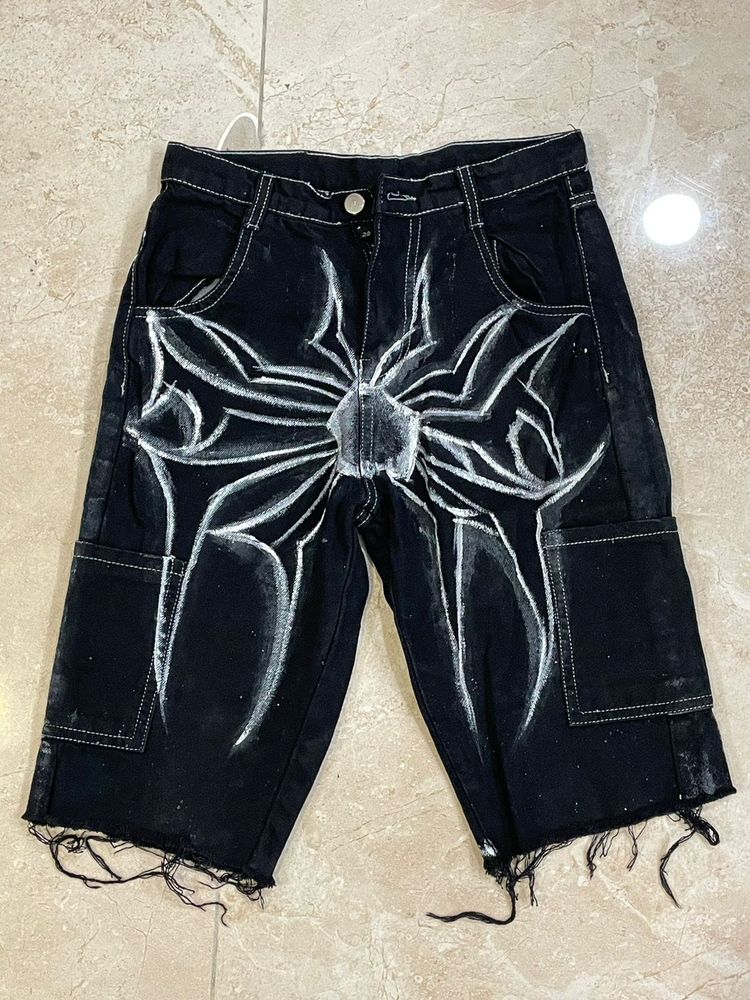 Edgy Graphic Upcycled Denim Jorts