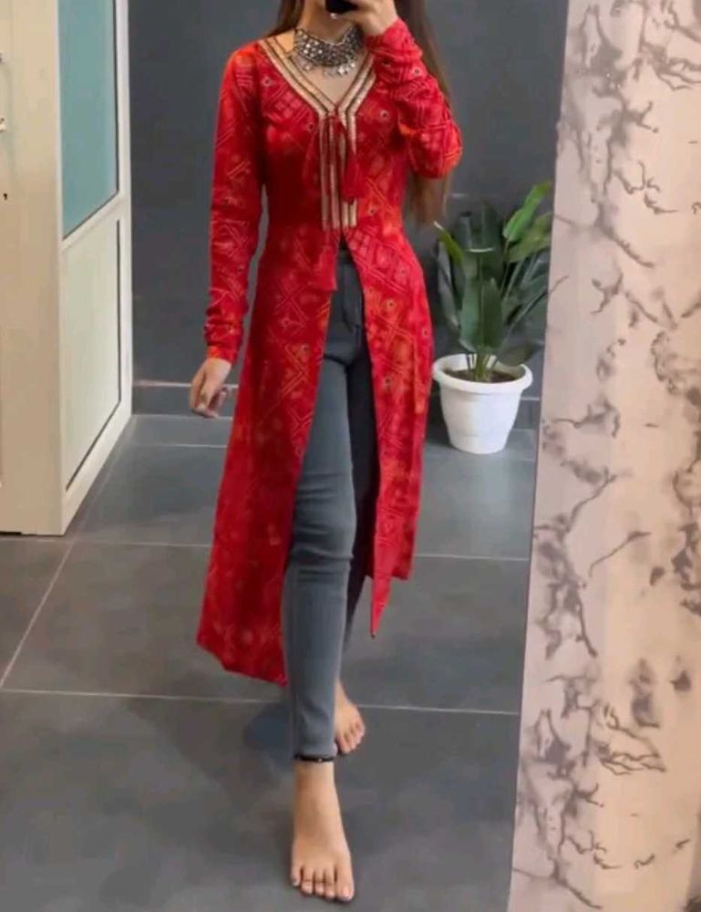 Red Bandhani Print Tunic