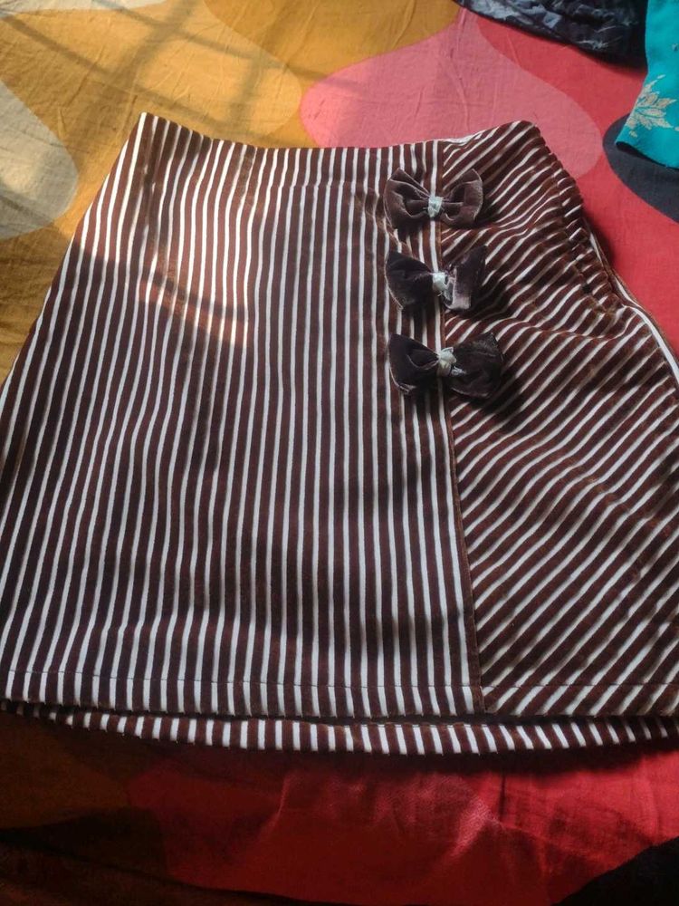 Striped Mini Skirt with Bows