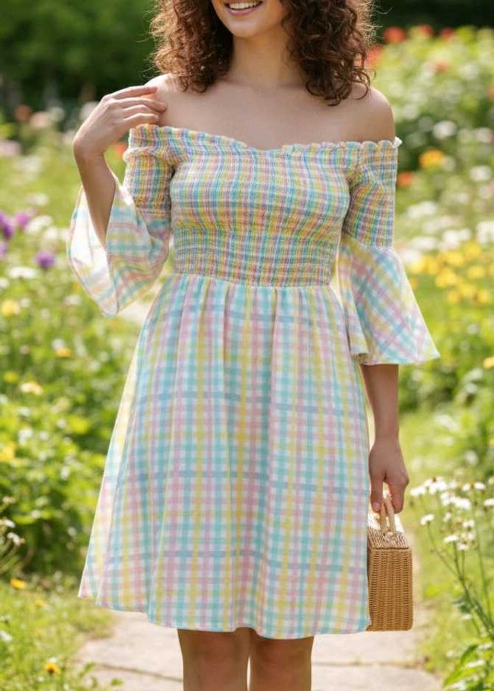 Gingham Off-Shoulder Mini Dress