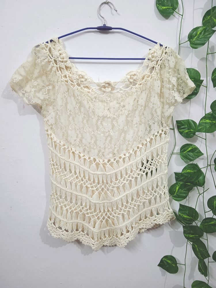 Crochet Top With White Pearl On Neckline