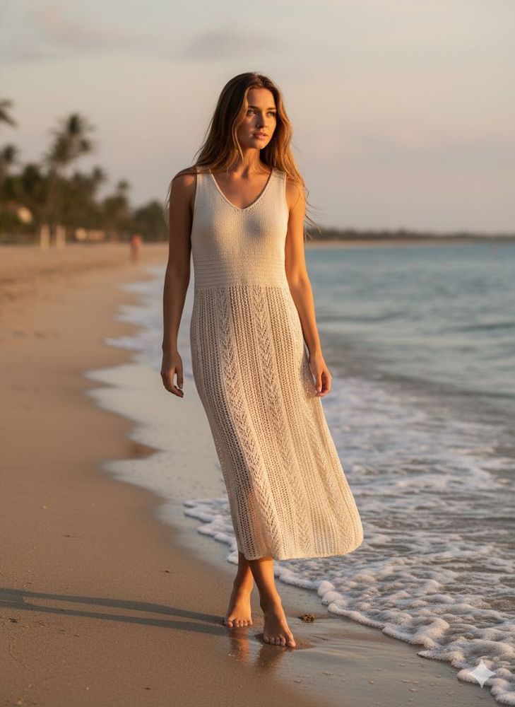 Beach find! Elegant Knit Crochet Bodycon Midi Dres