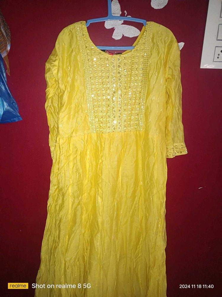 Yellow Embroidered Kurti
