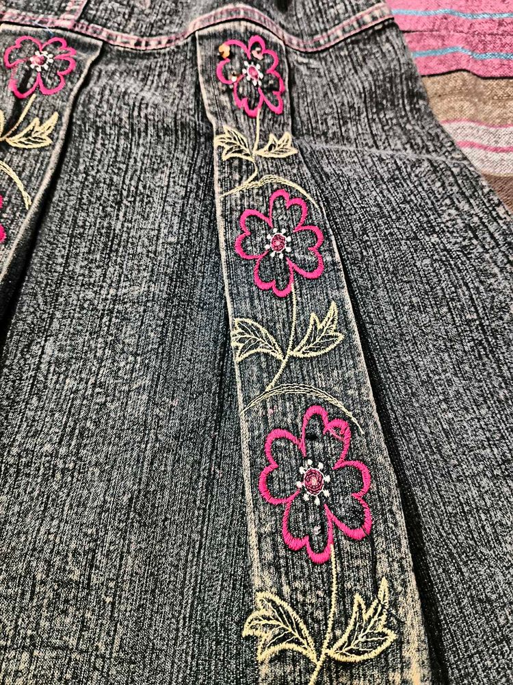 Embroidered Denim Skirt