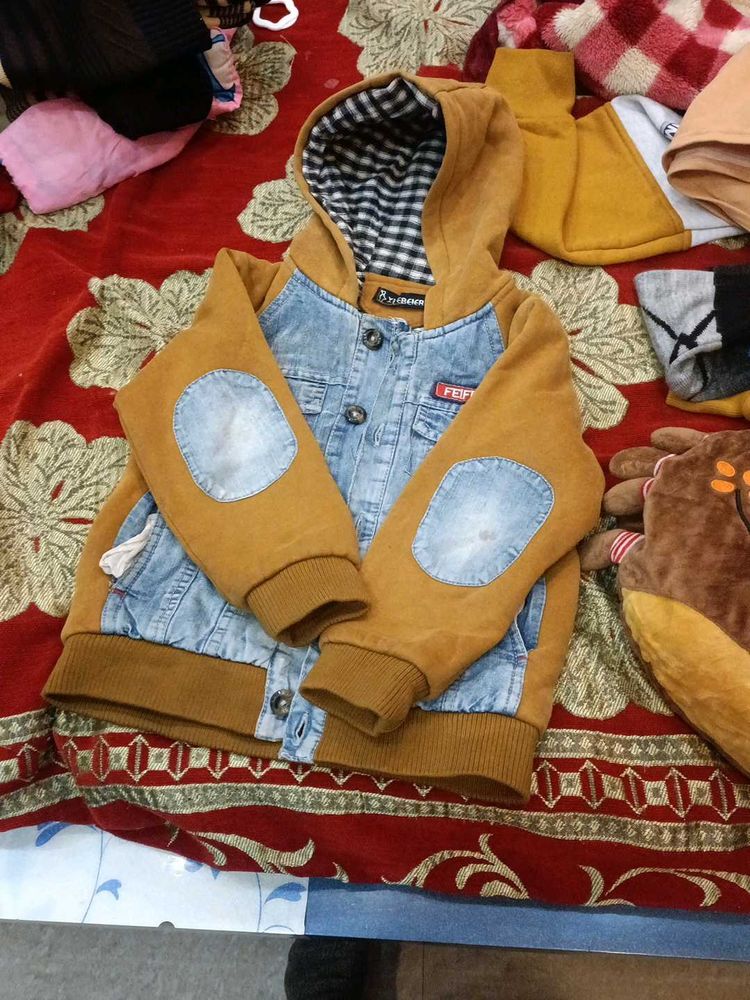 1 soft bag free Stylish Kids' Denim &amp; Fleece Jacke