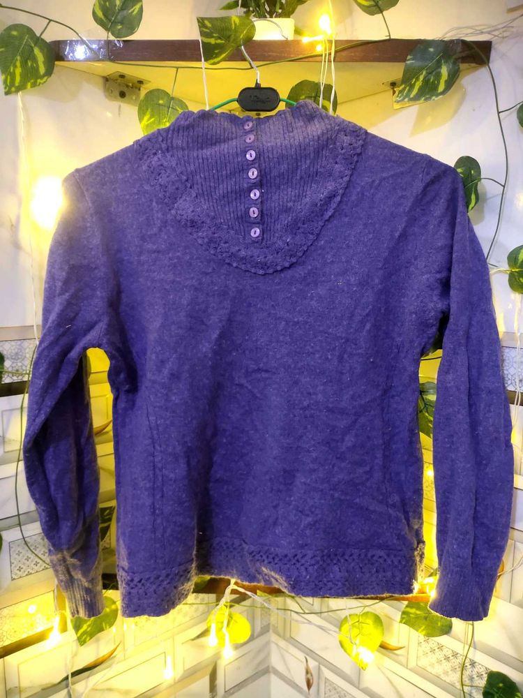 Purple Button-Back Knit Sweater
