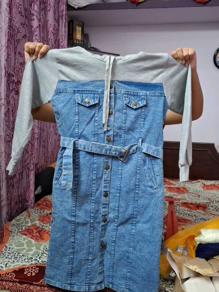 Denim Dress with Hoodie