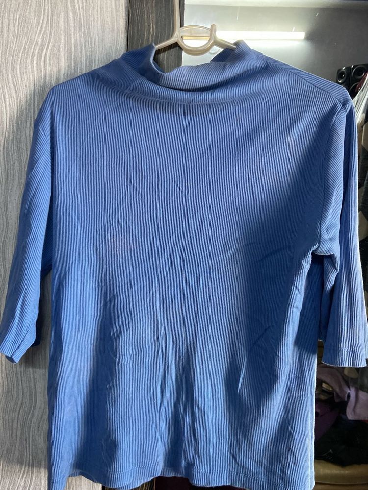 High Neck Blue Top